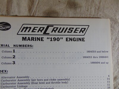 MerCruiser Marine Engine 190 Parts Catalog Manual February 1964