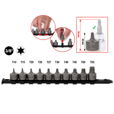 KS Tools 918.3886 3/8 Bit-Stecknuss TX T45 – Chrom Vanadium, Hochglanz Verchromt Für Präzises Arbeiten