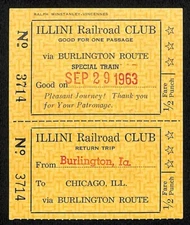 Illini Railroad Club 1963 Burlington Route Special Train Ticket 3714 Bloomquist*