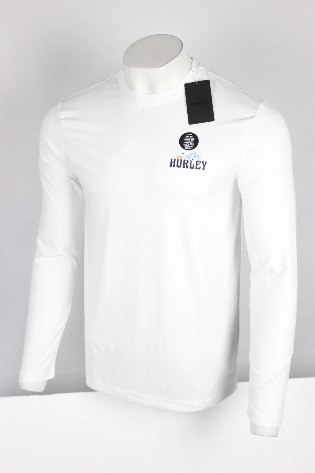 Hurley Men's Double Palm Sunshirt Long Sleeve Crew Shirt White UPF 50+