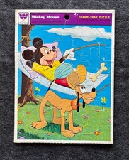 Vintage Whitman Mickey Mouse and Pluto Frame Tray Puzzle Good Condition
