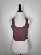 VUORI Cove Cropped Ribbed Tank Snap Button Chestnut Women's Size Small Excellent