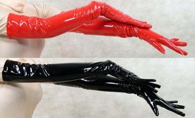 Damen Glänzend Leder Fingerlose Lange Handschuhe Oper Party Clubwear Wetlook