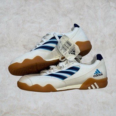 Brandneu mit Etikett 1998 Adidas Stratos Turnschuhe Damen UK7 US8,5 Vintage weiß blau Gummisohle