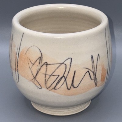 Studio Art Pottery Small Cup Yunomi Signed Matt Peach 8oz Hand Thrown Ceramic