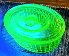 Green Uranium Depression Glass Oval Refrigerator Container