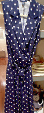 Chaps Women's Size 10 Polka Dot Navy Belted Midi Dress