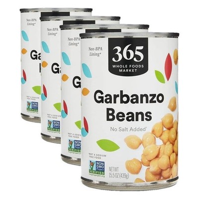 Whole Unsalted Garbanzo Beans - Pack of 4 Cans (15.5 Oz Each) - Nutritious Snack