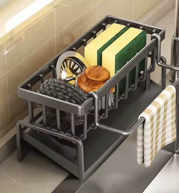 Scolapiatti Estensibile da Appoggio in Acciaio Inox con Porta Utensili