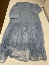 ASOS DESIGN cotton shirt with lace skirt maxi dress smoky blue 4