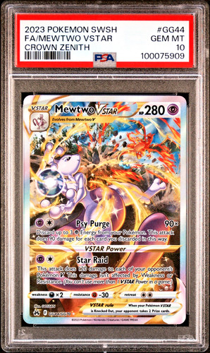 2023 POKEMON FA/MEWTWO VSTAR CROWN ZENITH SWORD AND SHIELD #GG44 PSA 10