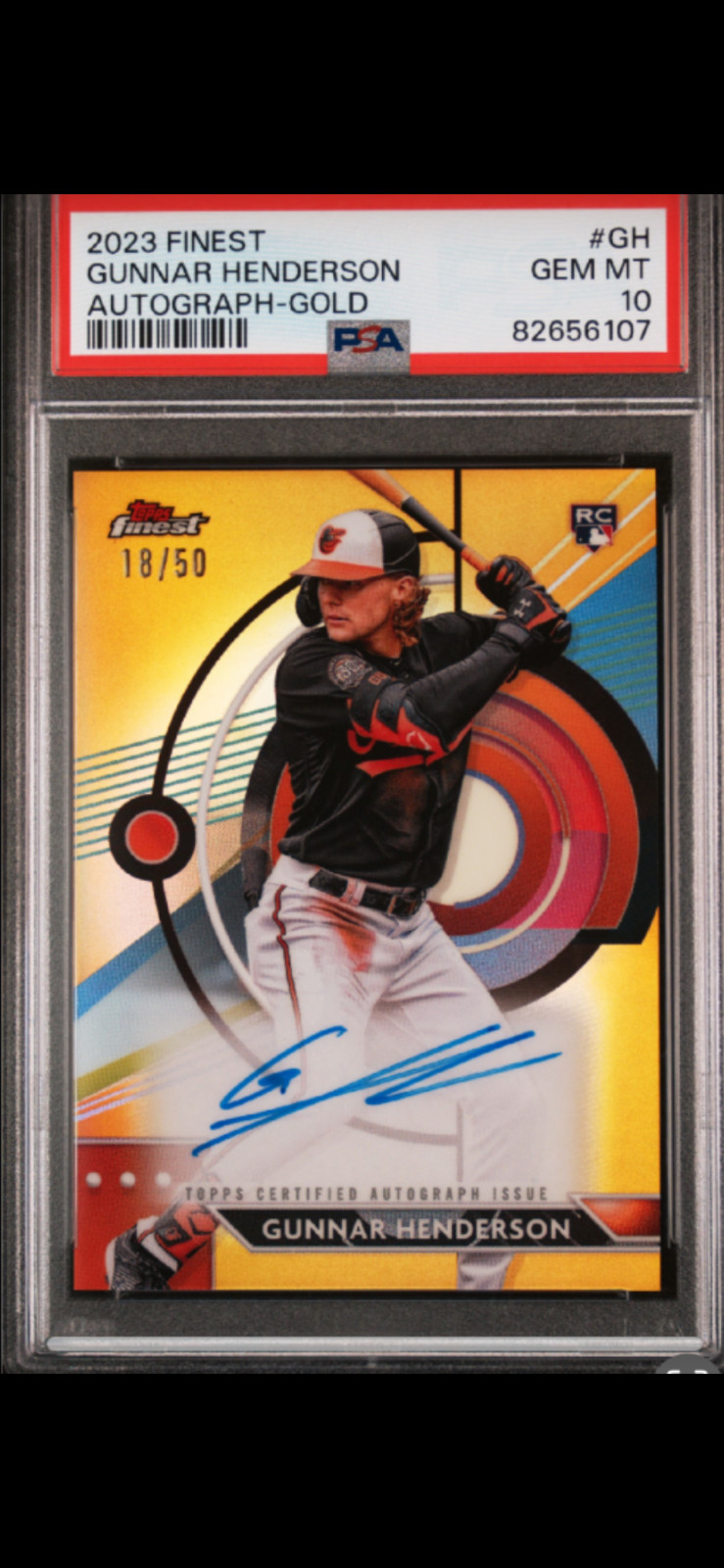 PSA 10 2023 Topps Finest Auto Gunnar Henderson #FA-GH Gold Refractor /50 RC view 3