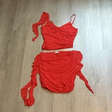 Women s Red Ruched Tankini 2-Piece Swimsuit, High-Waisted Bottom, Tie