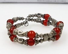 Vintage, Antique Handmade Tibet silver red agate bracelet Chinese Export 7.6"