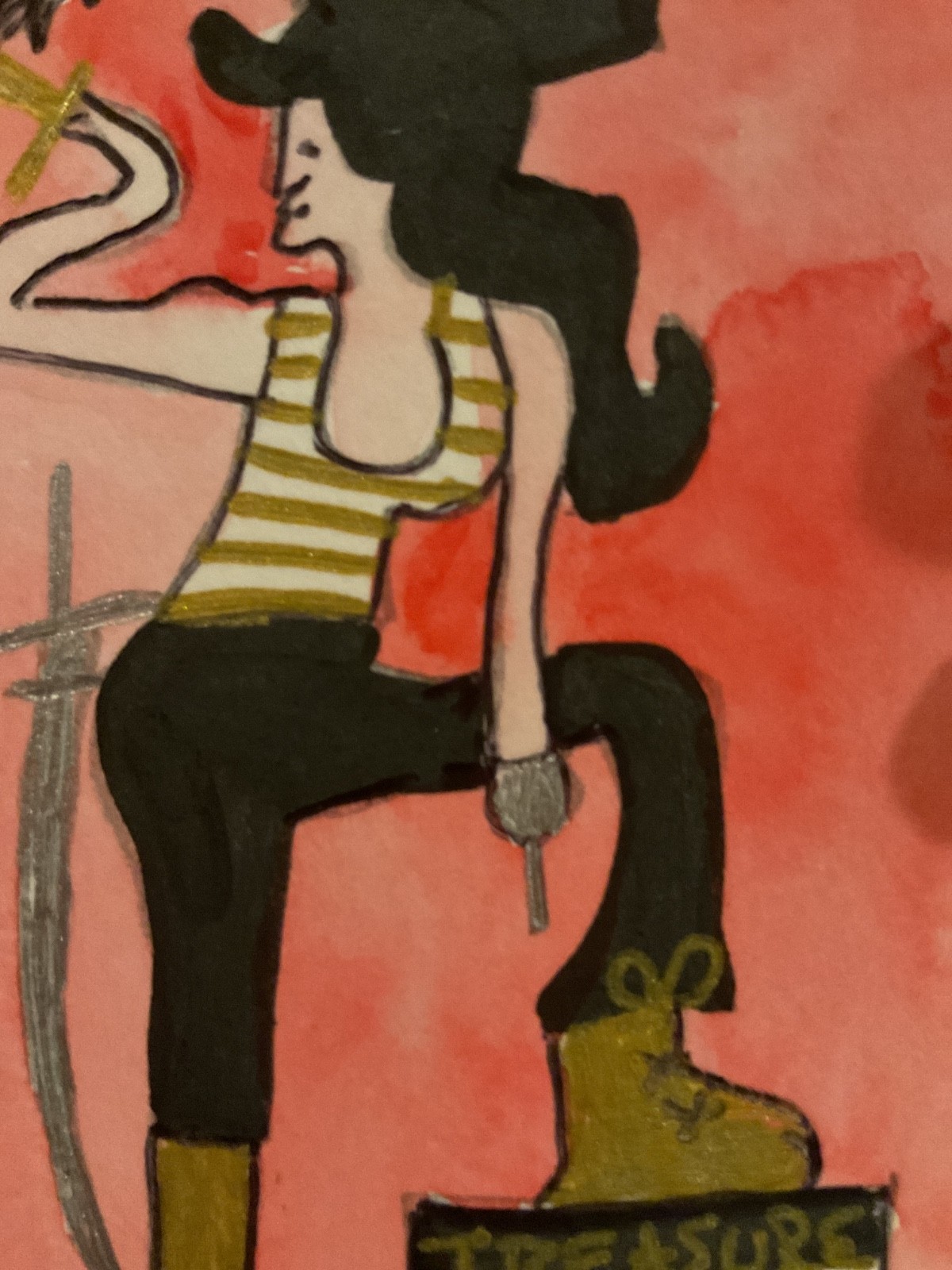 ACEO watercolor art by PJ, art card 2.5 x 3.5: pirate lady.