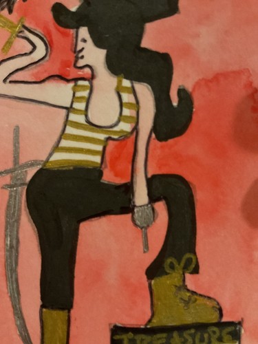 ACEO watercolor art by PJ, art card 2.5 x 3.5: pirate lady.
