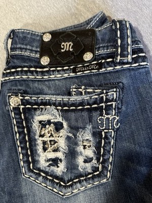 Miss Me Dark Wash Bootcut Jeans Rhinestone Embellished Pockets Size 28