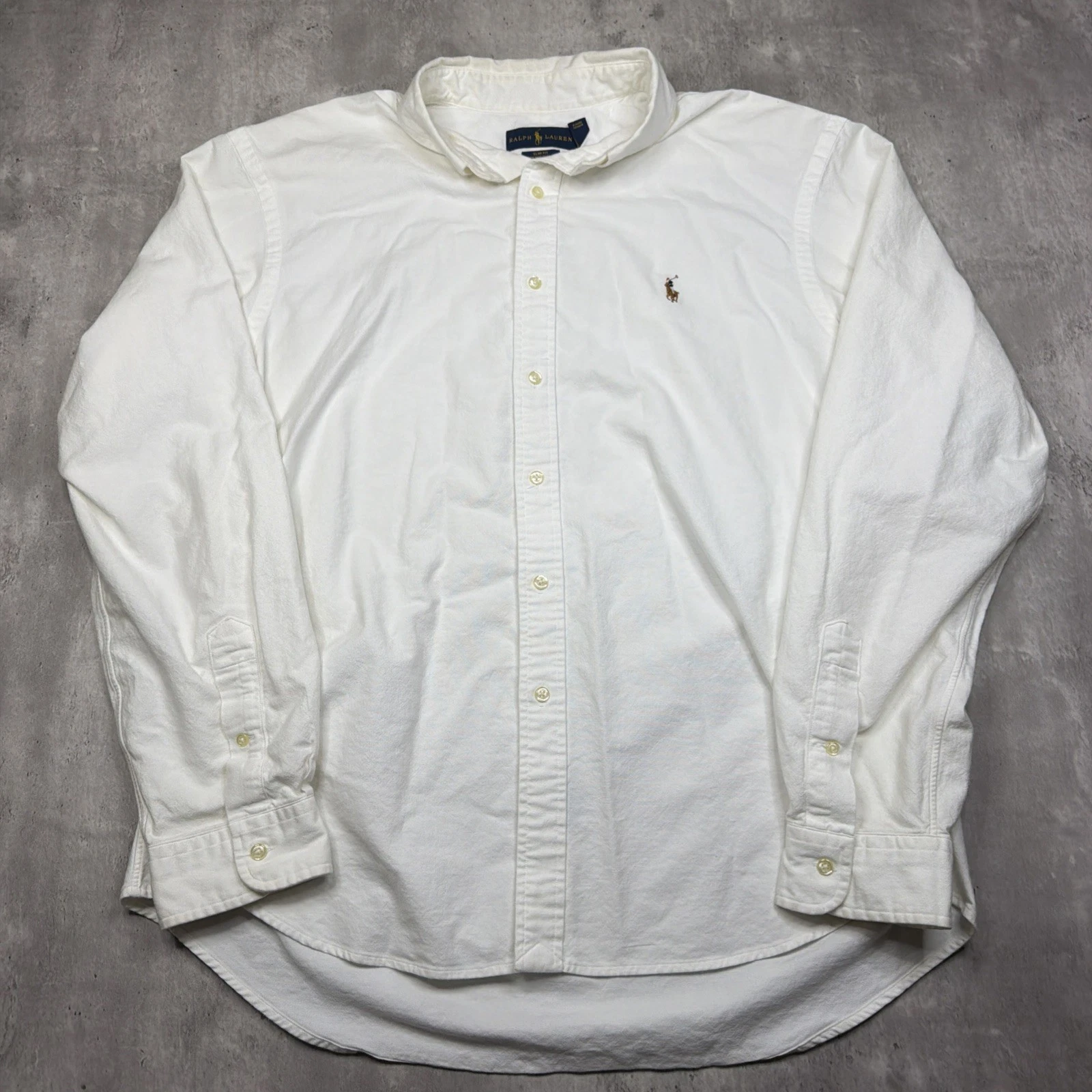 Ralph Lauren Shirt Mens 2XL White Slim Fit Oxford Flesh Pony Long Sleeve Button