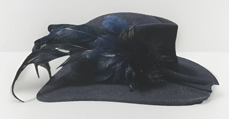 De Colección Christl Wagner Bamberg Ala Ancha Piel Fieltro Sombrero Azul Pluma Borde Alemania Foto 2 de 4