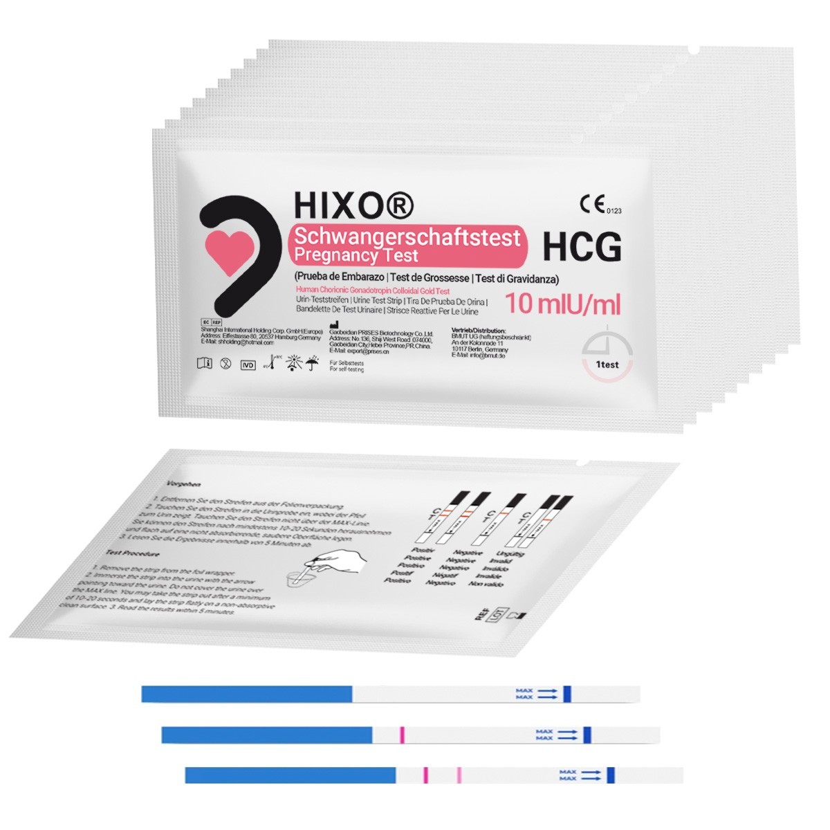 10x Schwangerschaftstest HIXO Baby 10 miuml Teststreifen Urintest hCG-Test Früh