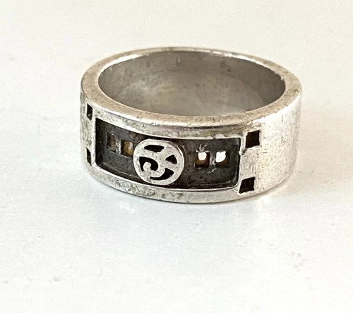Vintage 925 Silver Celtic Abstract Symbol Cut Out Design Wide Band Ring Sz M1/2