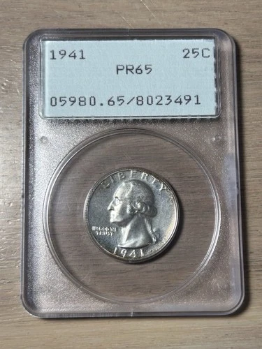 1941 Proof Washington Quarter PCGS Rattler PR 65 OGH