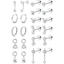 Hypoallergenic Flat Back Earrings for Women -Silver Surgical Steel Earring Stack
