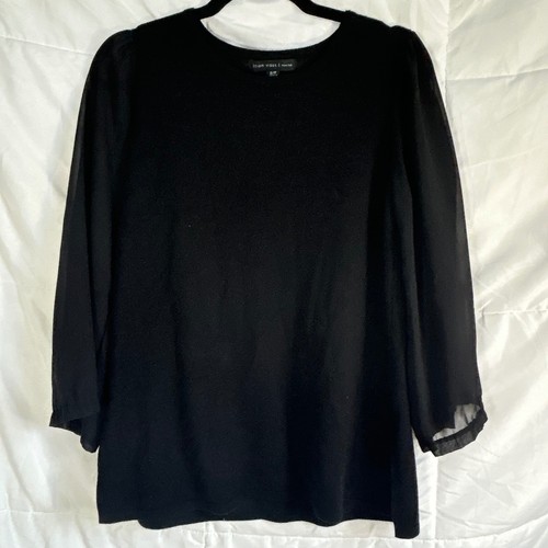 Joan Vass New York Black Sheer Sleeve Crew Neck Pullover Top Size S P
