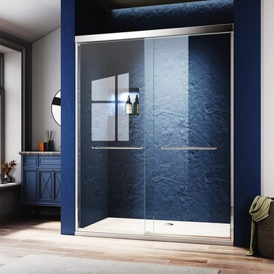 60''x 72'' Semi-Frameless Bypass Shower Door Chrome Walk -in Shower Glass Door