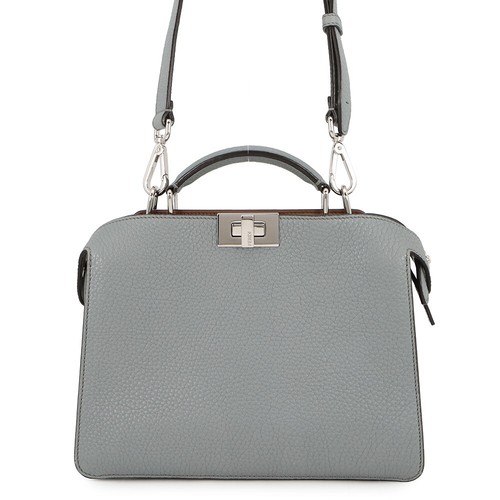 FENDI Peekaboo IC U Small Leather Shoulder Bag Gray 7VA530 Used