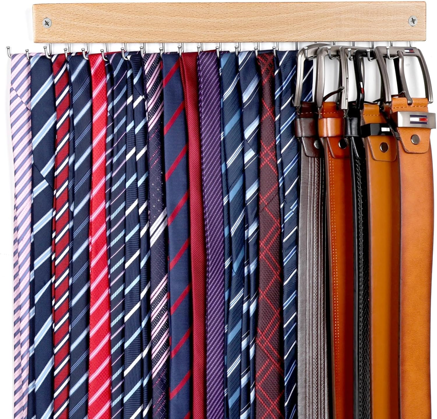 Wall-Mounted Belt and Tie Organizer with 20 Storage Hooks-image