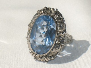 JUGENDSTIL 935er SILBER RING AQUAMARIN SUPER florales DESIGN um 1900