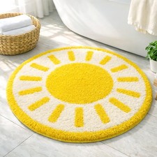 Cute Sun Shape Yellow Bath Mat, Soft Absorbent Non-Slip Bathroom Rug, Machine...