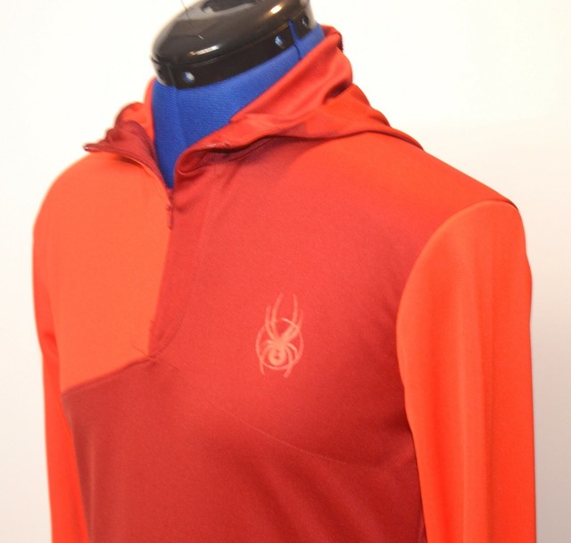 SPYDER Women's 1/4 Zip Long Sleeve Hooded Base Layer Tops (Red) USA