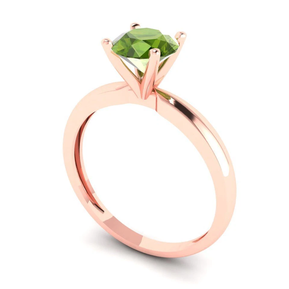 1 cttw Round-Cut Natural Peridot Solitaire  Engagement Ring (14K Rose Gold) - Image 2 of 4