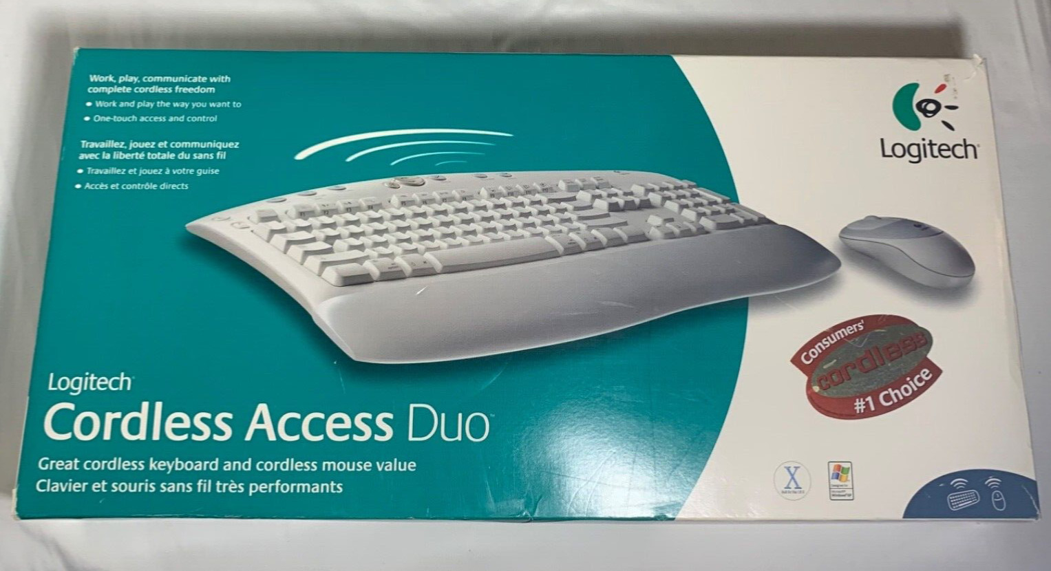 Logitech Keyboard Cordless Access Duo Mouse USB PS/2 Ergonomic Office Computer