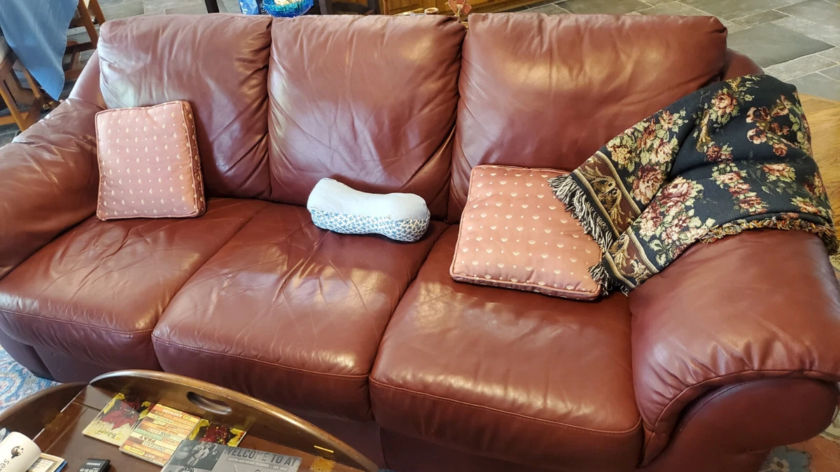 Italsofa Couch/Sofa and Chair w/ Ottoman Real Italian Leather Burgundy Overstuff