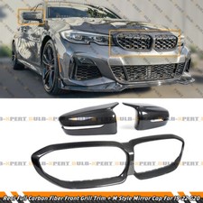 PARA BMW G20 330i 2019-22 REAL FIBRA DE CARBONO PARRILLA DELANTERA MOLDURA + TAPA ESPEJO RETROVISOR ESTILO M