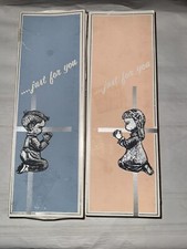 Vintage 1970s Cawley Gifts Boy  Girl Praying Cross Keepsake Wall Decor 6" set 