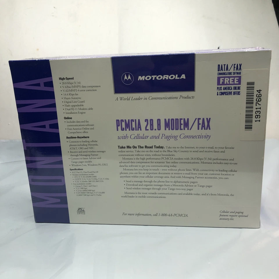 Motorola PCMCIA 28.8 Modem / Fax with Cellular and Paging Connectivity Sealed - Image 3 of 4