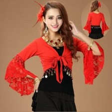 Belly Dance Winged Arm Top Lace Floral Tribal Gypsy Costume Gold Coins Plus Size