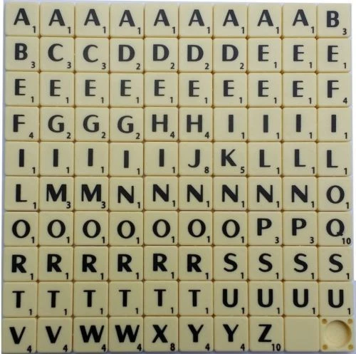 100 PLASTIC SCRABBLE TILES IVORY BLACK LETTERS NUMBERS FOR CRAFTS ALPHABETS PLAY - Image 2 of 4