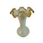 Fenton Gold Crest RUFFLE Amber & White Milk Glass 8” Vase VTG 1940