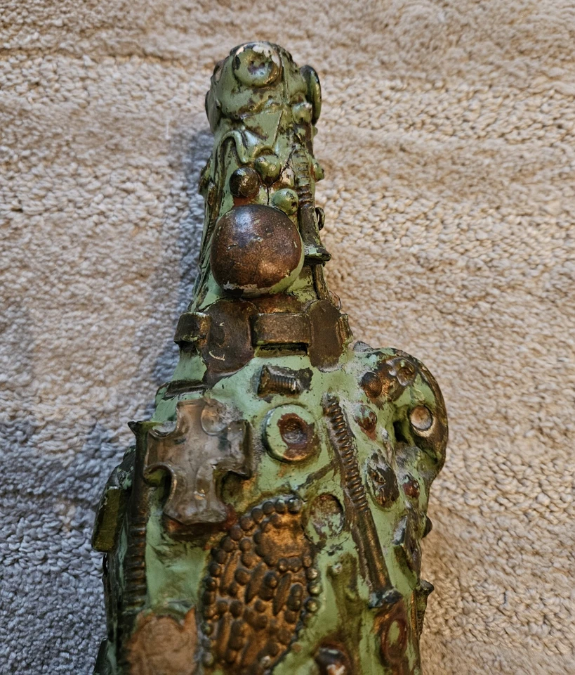 Rare 1940 Folk Art Memory Bottle Metal Pieces Shells Nails Bottle Caps Green... - Image 2 of 4