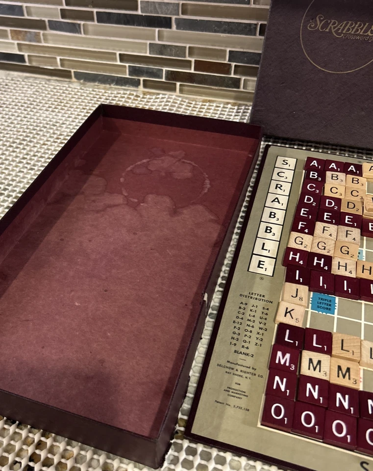 Scrabble Game SelRight 1965-70 Burgundy and Natural 140 Tiles No Racks - Image 4 of 4