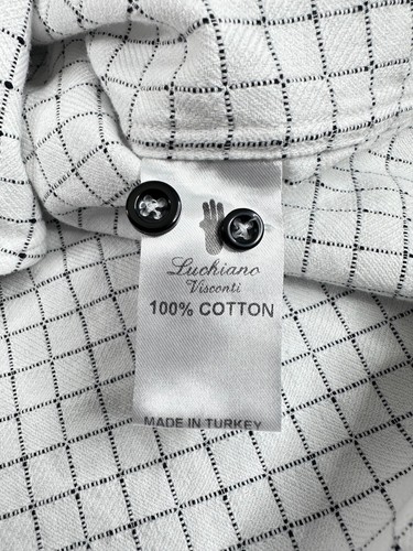 Visconti Black Window Pane Button Down Shirt Men's Medium White - Picture 13 of 15