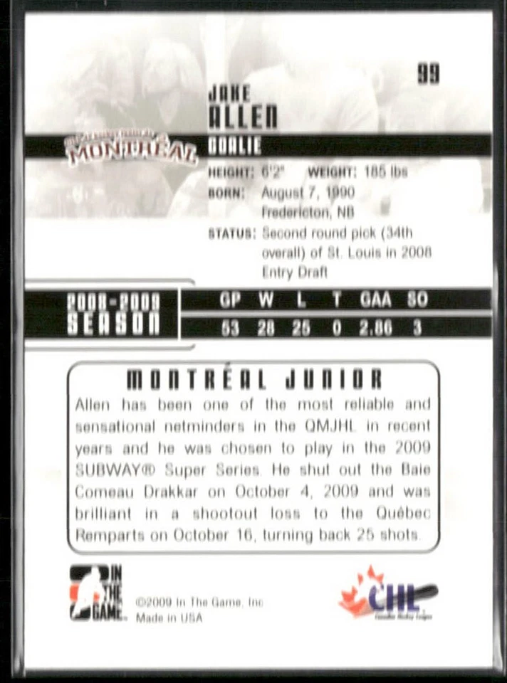2009 HEROS AND PROSPECTS - IN THE GAME - JAKE ALLEN 99 - Image 2 of 2