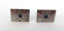 Vintage Men's Kreisler Silver Fleur-de-lis with Blue Stone Cufflinks