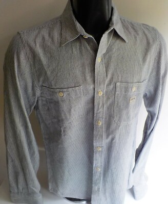 Denim Supply Ralph Lauren Striped Denim Ls Shirt Blue Ivory Sz Med Cotton Ebay