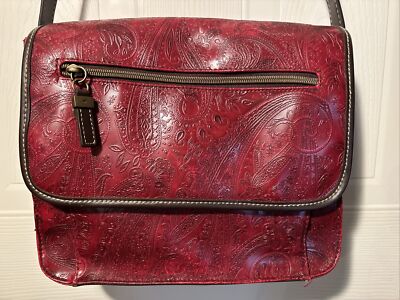 Relic Burgundy Messenger Crossbody Bag Faux Vegan Leather Tooled Western  Paisley